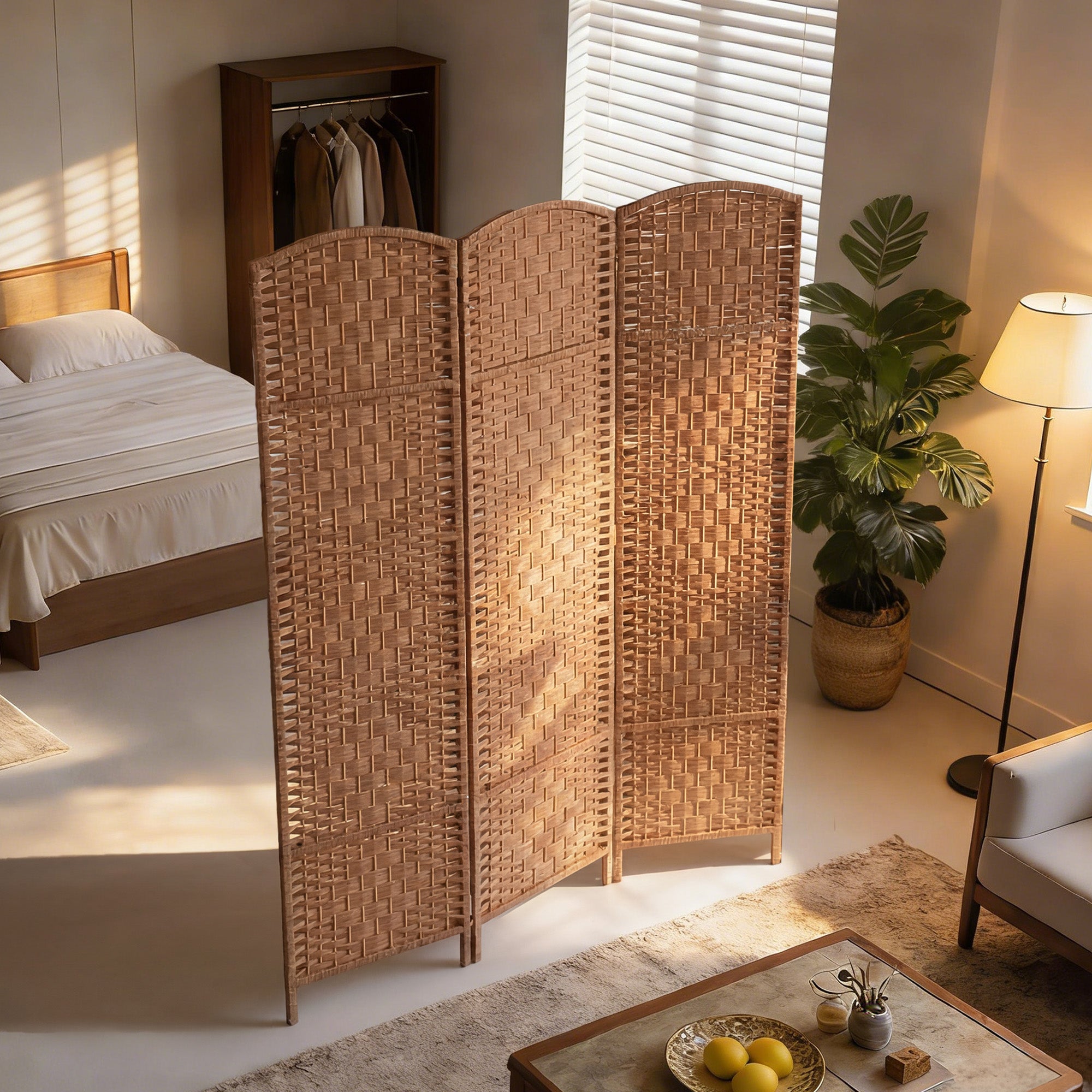 6ft Folding Room Divider, 3 Panel Wall Partition with Wooden Frame for Bedroom, Home Office, Natural