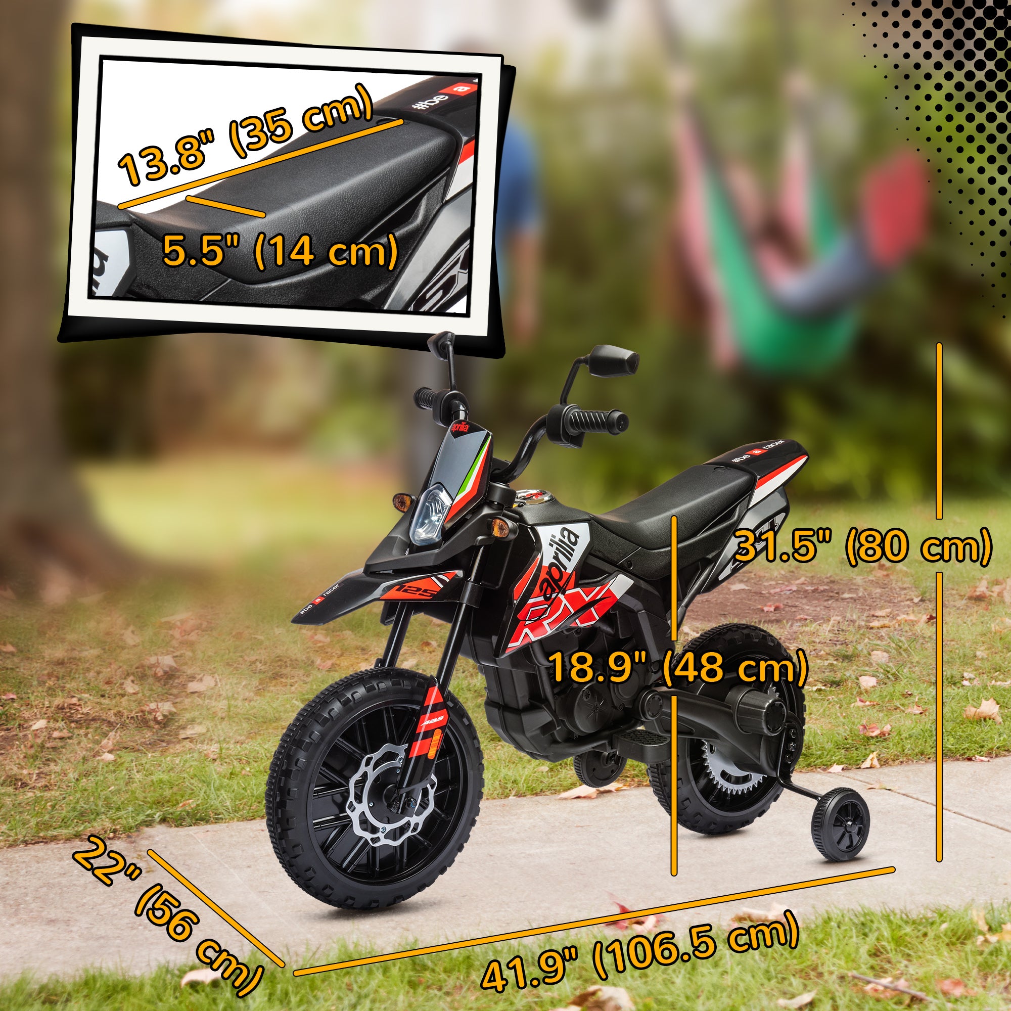 دراجة نارية كهربائية للأطفال مرخصة من Qaba 12V Aprilia، دراجة ترابية تعمل بالبطارية مع عجلات تدريب للأعمار 3-8، أحمر