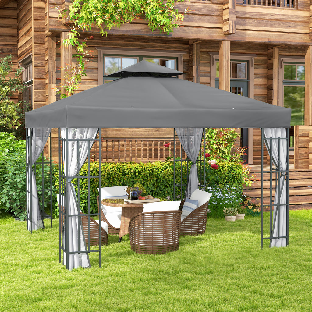 10'x10' ናይ ጀርደን ጋዜቦ ፓትዮ ካኖፒ ተንቀሳቓሲ ፓርቲ ክስተት ዳህላ ምስ ሞስኪቶ ኔቲንግ ግራጫ