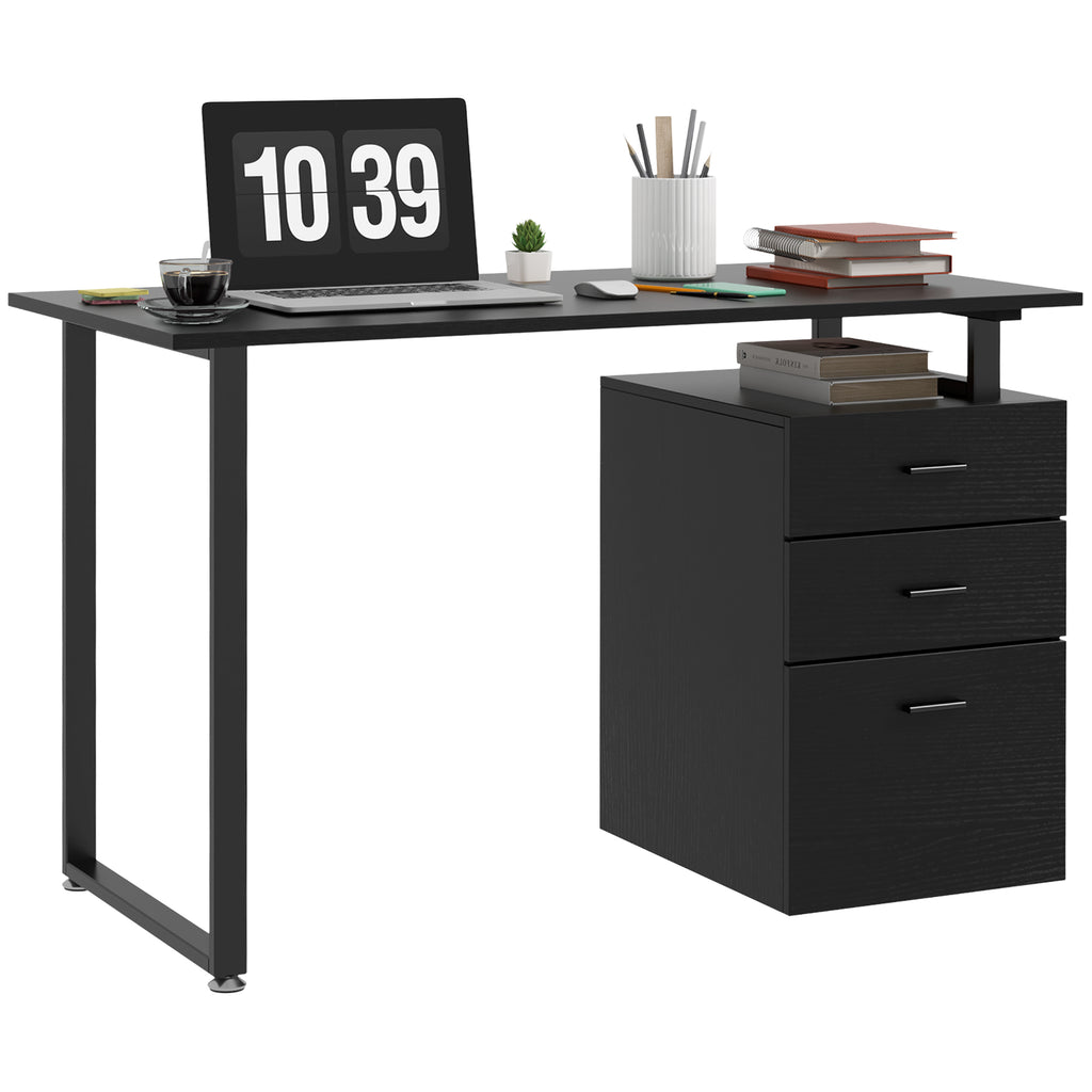 47" Computer Desk with Drawers, Modern Writing Desk with Storage File Drawers for Home Office, Study, Black