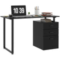 47" Computer Desk with Drawers, Modern Writing Desk with Storage File Drawers for Home Office, Study, Black