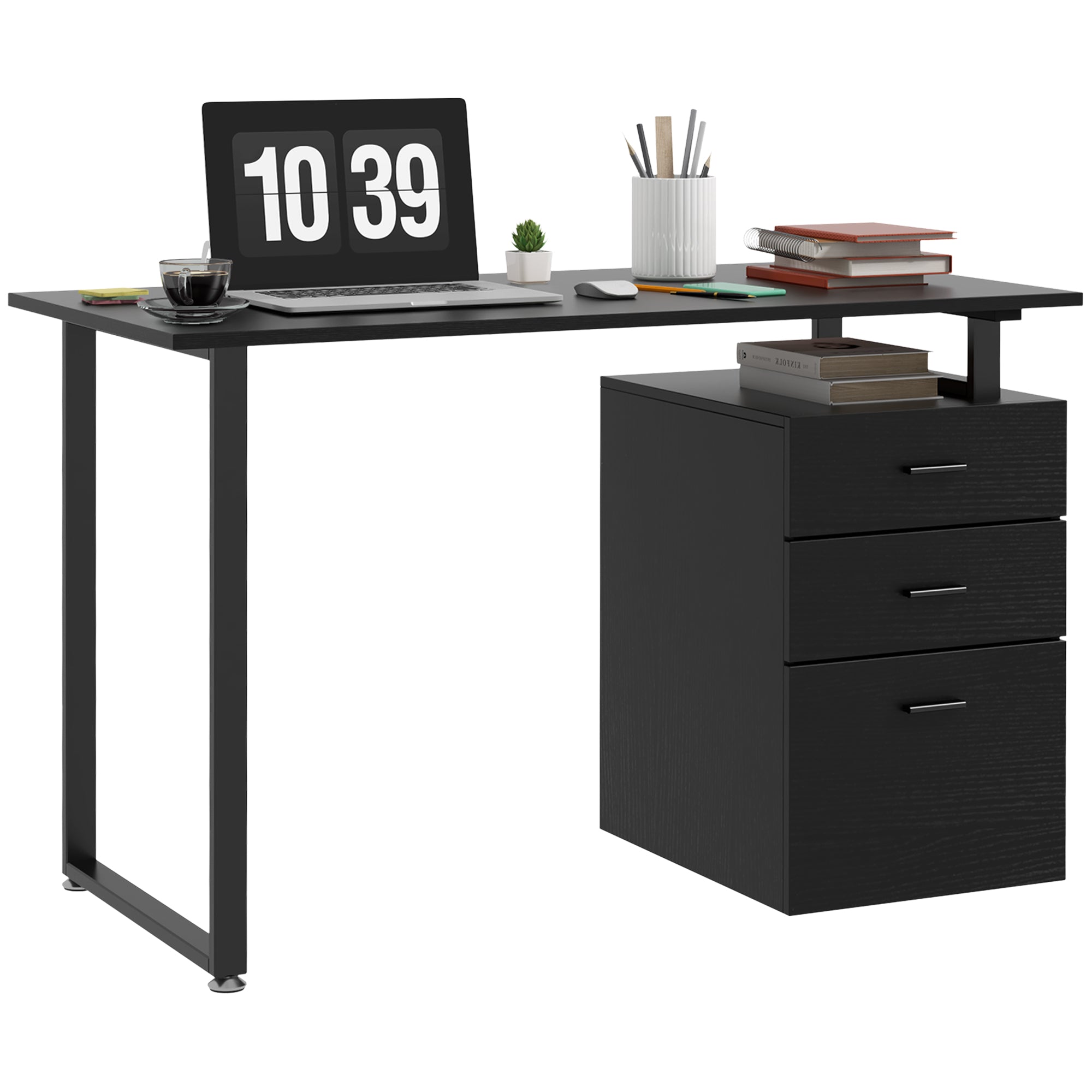 47" Computer Desk with Drawers, Modern Writing Desk with Storage File Drawers for Home Office, Study, Black