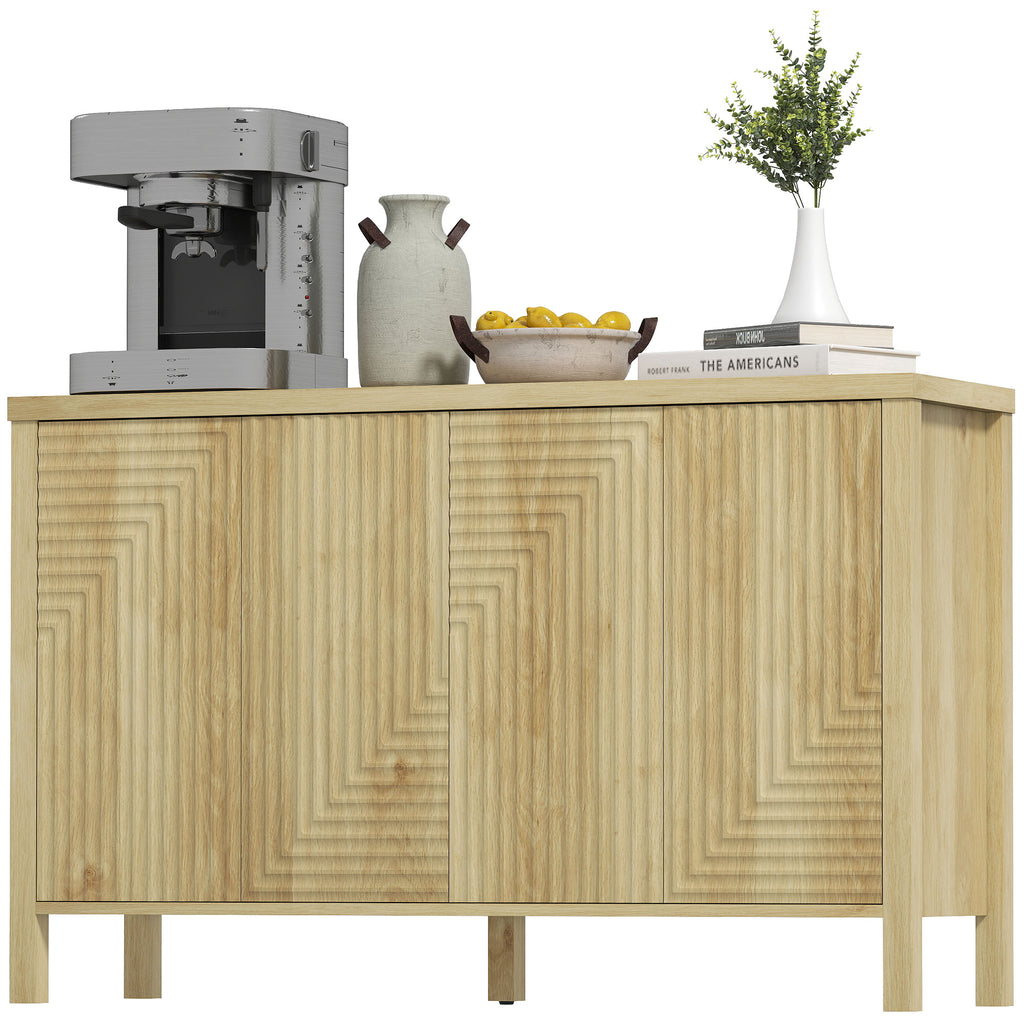 47" Buffet Cabinet with Storage, Fluted Sideboard with Push to Open Design, 2 Adjustable Shelves and 4 Doors, Natural