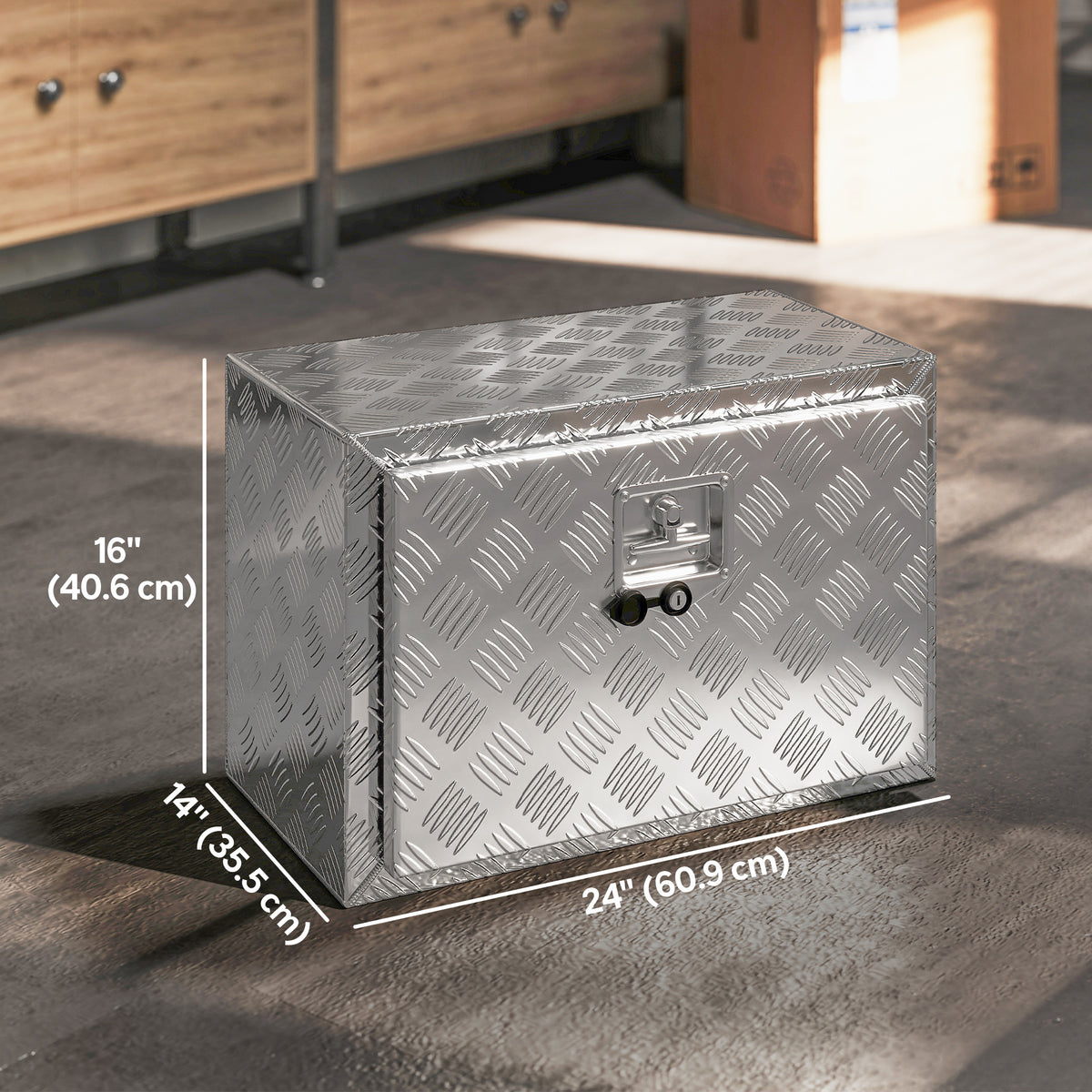 24 Inch Truck Bed Tool Box, Heavy Duty Aluminum Tool Box, Storage Toolbox Chest Organizer with Lock and Keys