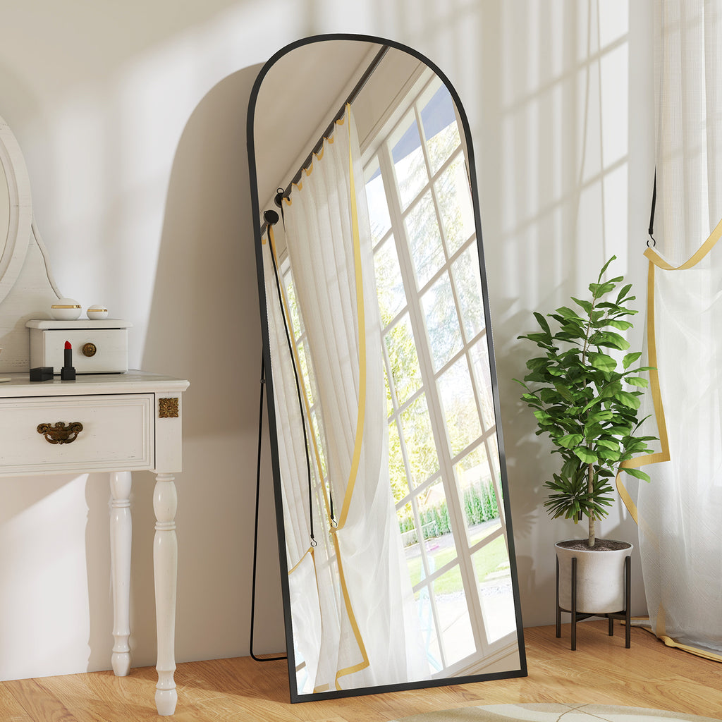 ርእሲ ዝተሓጸረ ደው ዝበለ መስታወት፣ 64" x 20" ምሉእ ንውሓት መስታወት፣ ንምድላይ ወይ ንግድግዳ ዝተሰንጠቐ ንሳሎን፣ ንድሕሪት ክፍሊ፣ ጸሊም