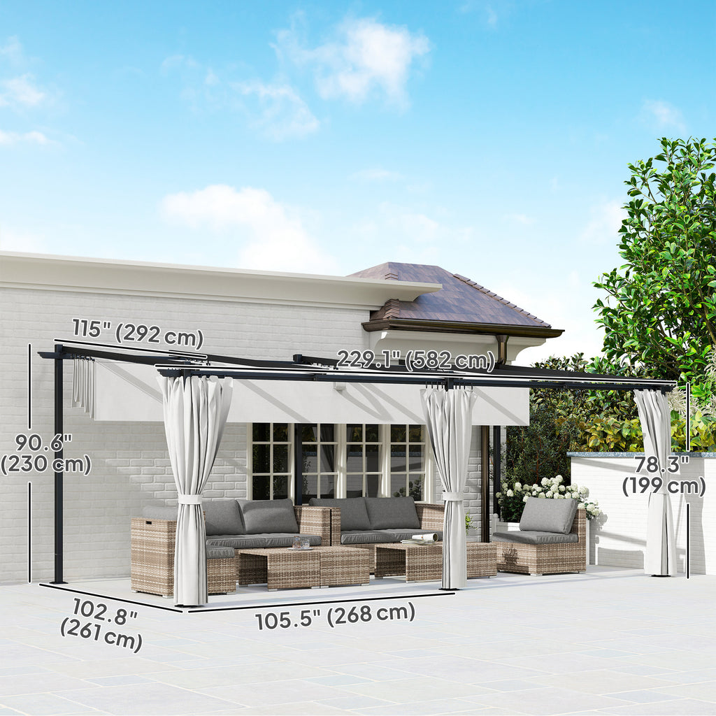 10' x 20' Metal Retractable Pergola Canopy with Sidewalls, Outdoor Gazebo UPF30+ Sun Shade Shelter for Garden, Deck