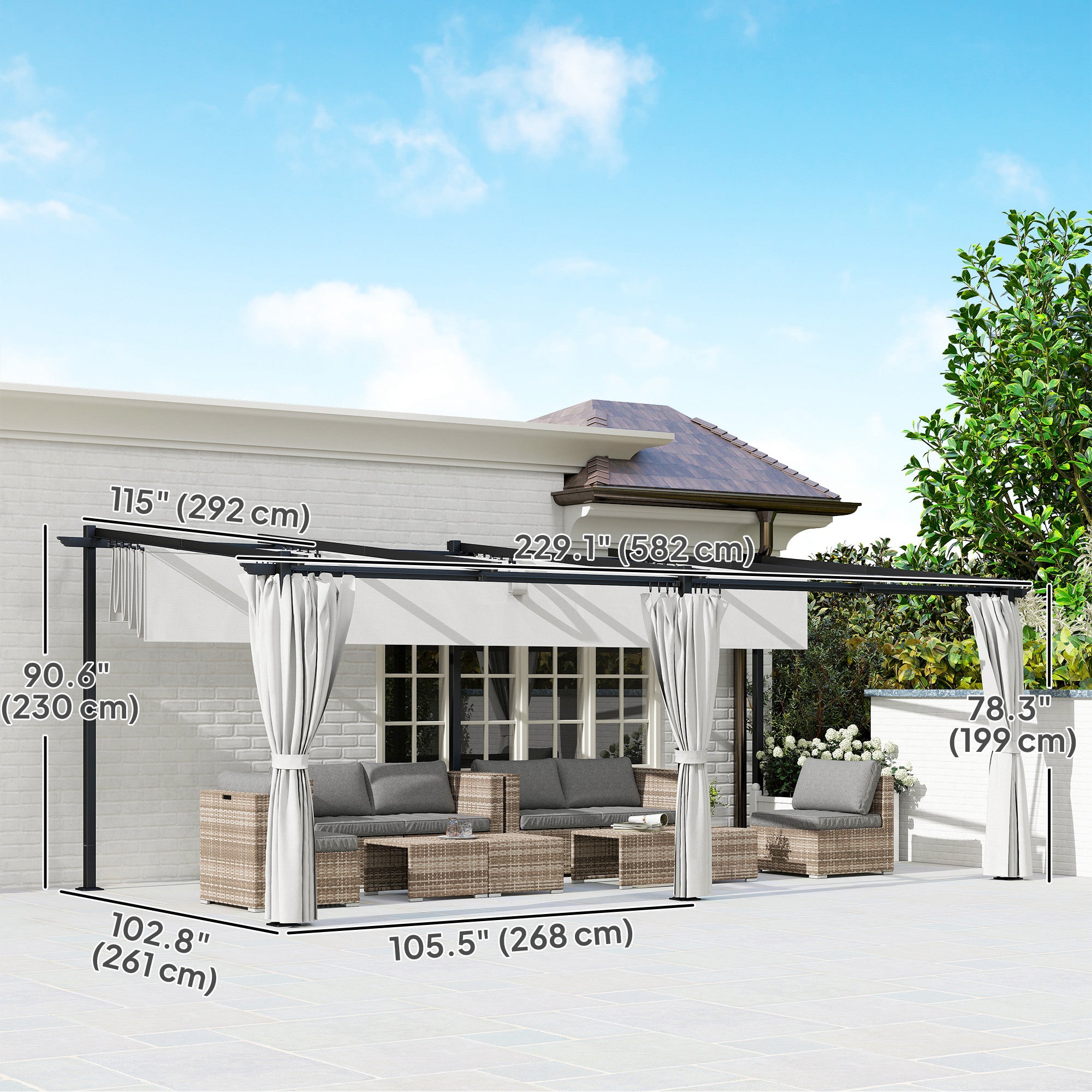 10' x 20' Metal Retractable Pergola Canopy with Sidewalls, Outdoor Gazebo UPF30+ Sun Shade Shelter for Garden, Deck