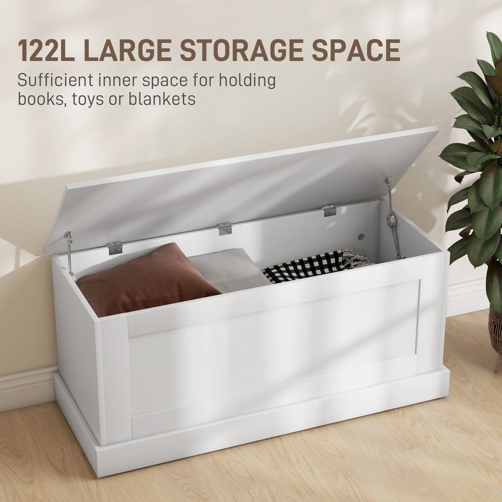 31.5 Inches Storage Chest, Storage Trunk with Safety Hinge, Wooden Box for Living Room, White Wood Grain