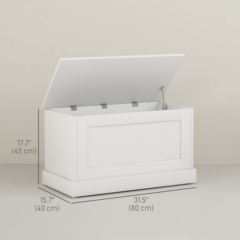 31.5 Inches Storage Chest, Storage Trunk with Safety Hinge, Wooden Box for Living Room, White Wood Grain