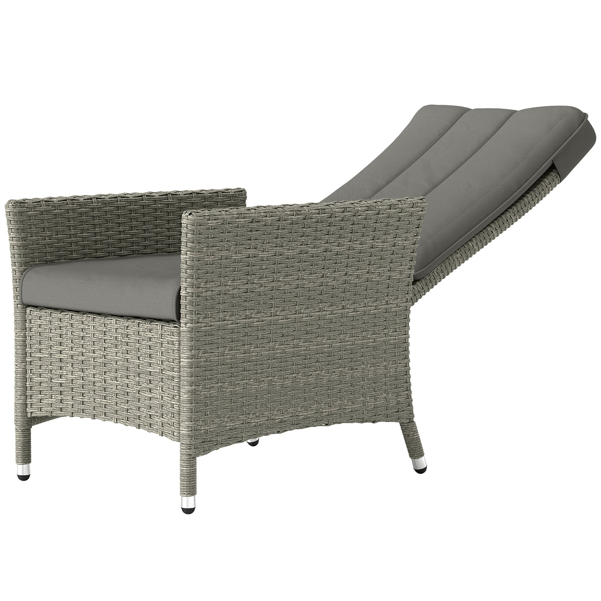 Wicker Outdoor Recliner Chair, Wicker Reclining Patio Chair with Adjustable Backrest and Cushion, Grey