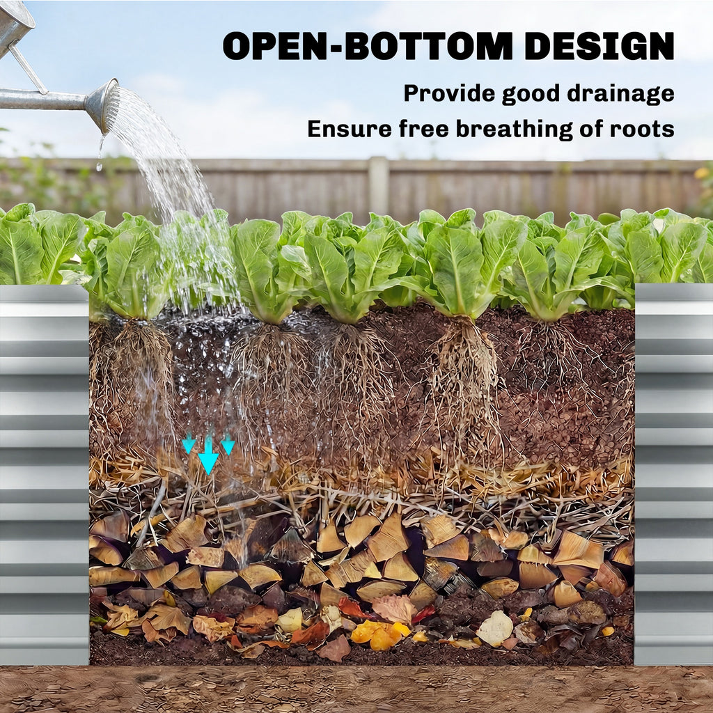 6 x 3 x 1ft Galvanized Raised Garden Bed, Reinforced Outdoor Planter Box with Open Bottom, Silver