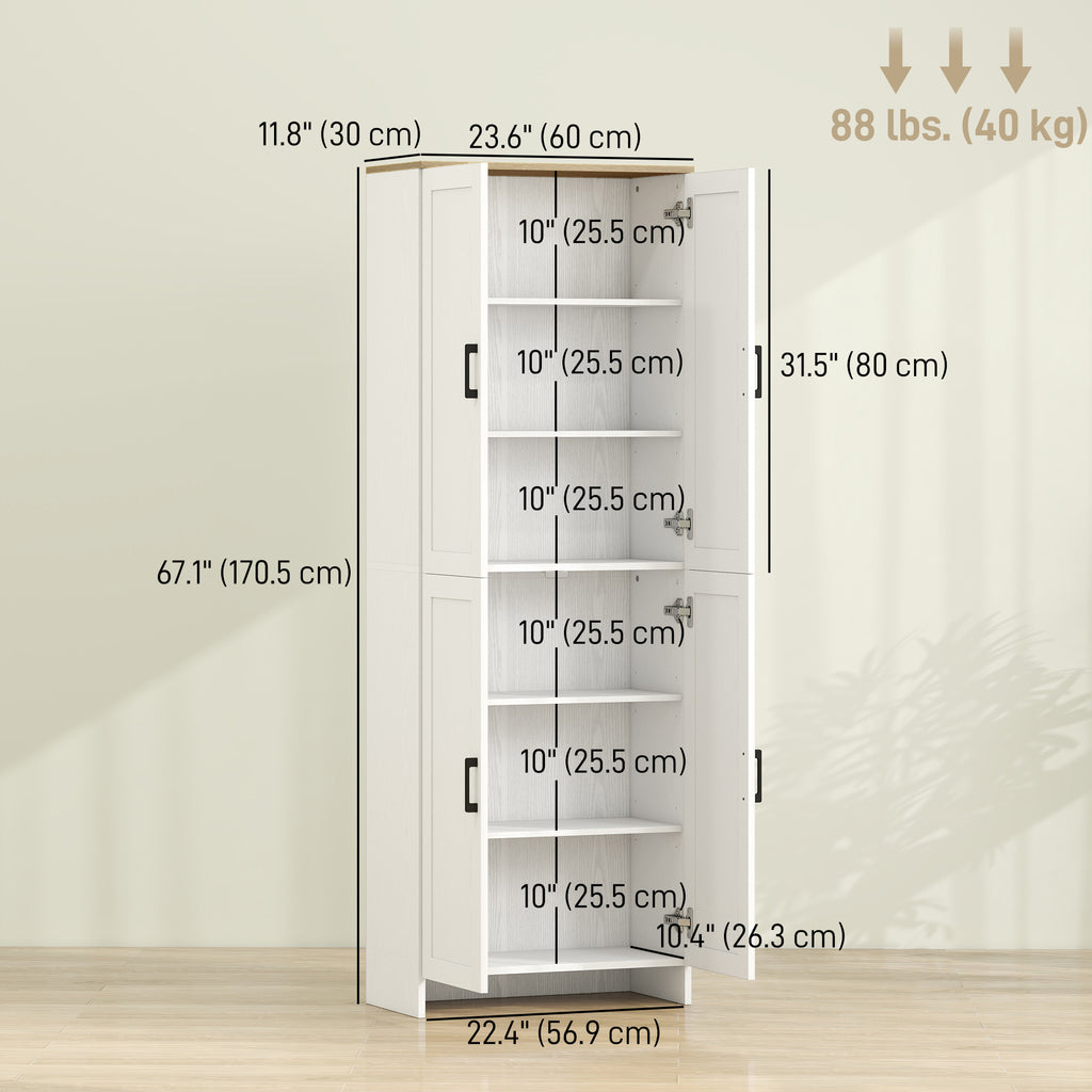 67" 4-Door Kitchen Pantry Cabinet, Freestanding Storage Cabinet Cupboard with Adjustable Shelves, White