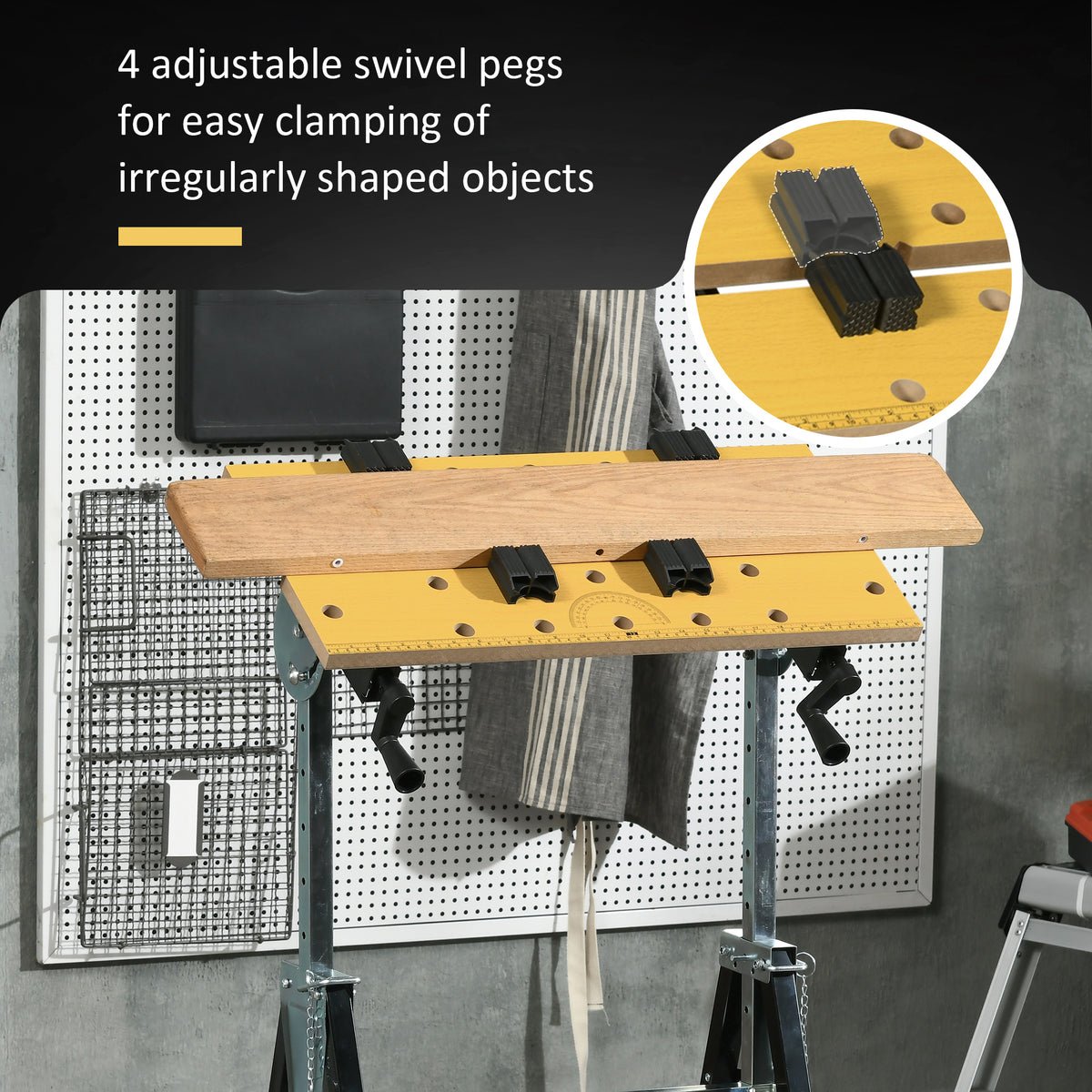 Portable Work Bench, Workshop Tool Stand with 6-Level Height Adjustable Work Table, Carpenter Saw Table with 4 Clamps, Steel Frame, 220lbs Capacity
