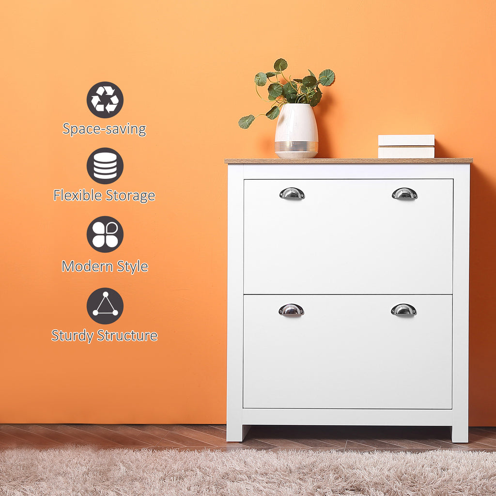 Modern Shoe Cabinet with 2 Flip Drawers and Adjustable Shelves, 12 Pair Shoe Storage Organizer for Hallway, White