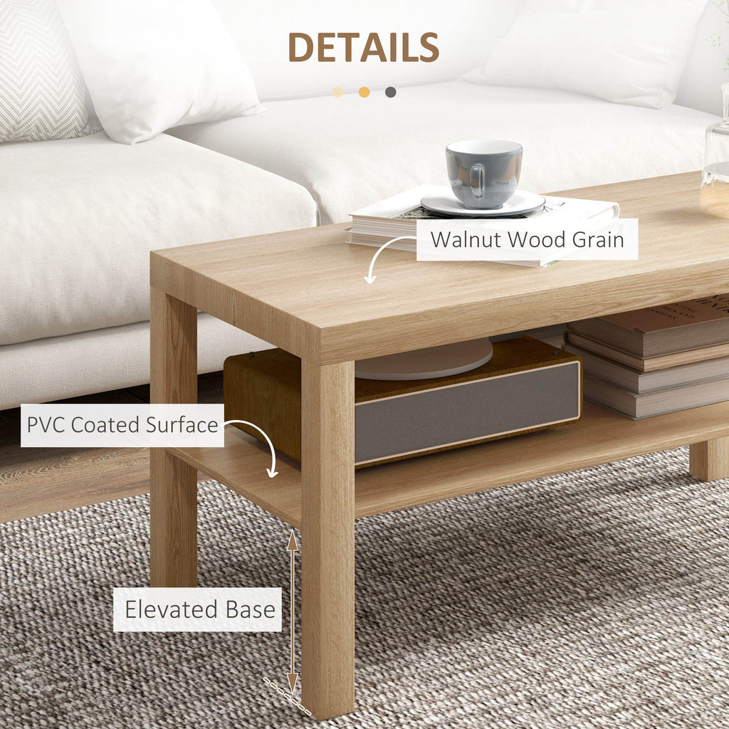 2 Tier Coffee Table with Storage Shelf, Rectangular Center Table for Living Room, Home Office Furniture Nature Wood