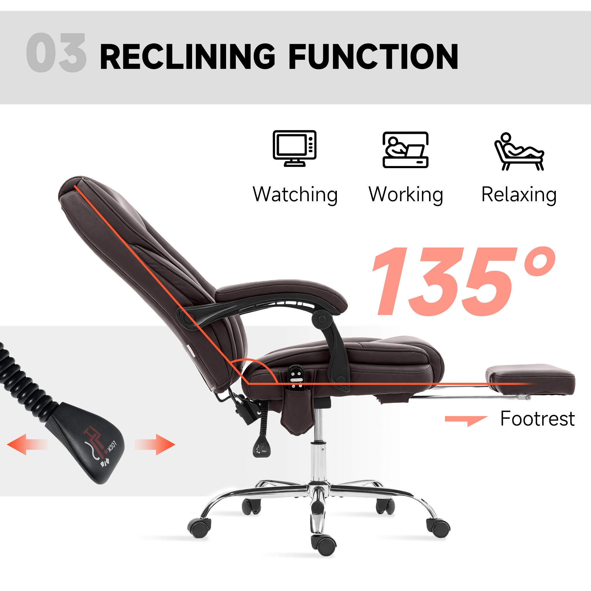 Massage Office Chair, Reclining Computer Chair with Adjustable Height and Footrest, Dark Grey