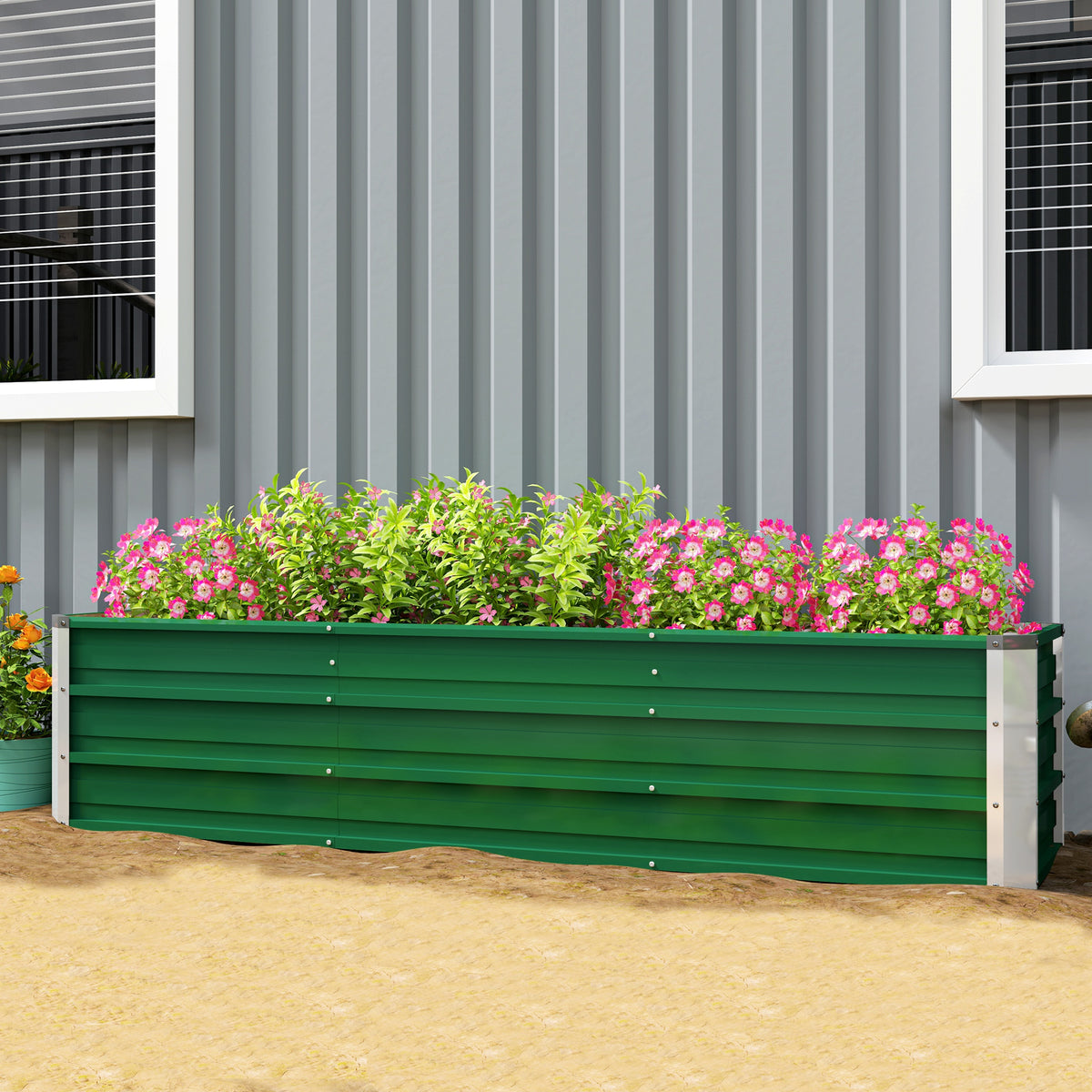 سرير حديقة مرتفع مجلفن 6' × 1.5' × 1.3'، صندوق زارع معدني كبير مرتفع مع قفازات تركيب للفناء الخلفي والباحة لزراعة الخضروات والأعشاب والزهور، أخضر