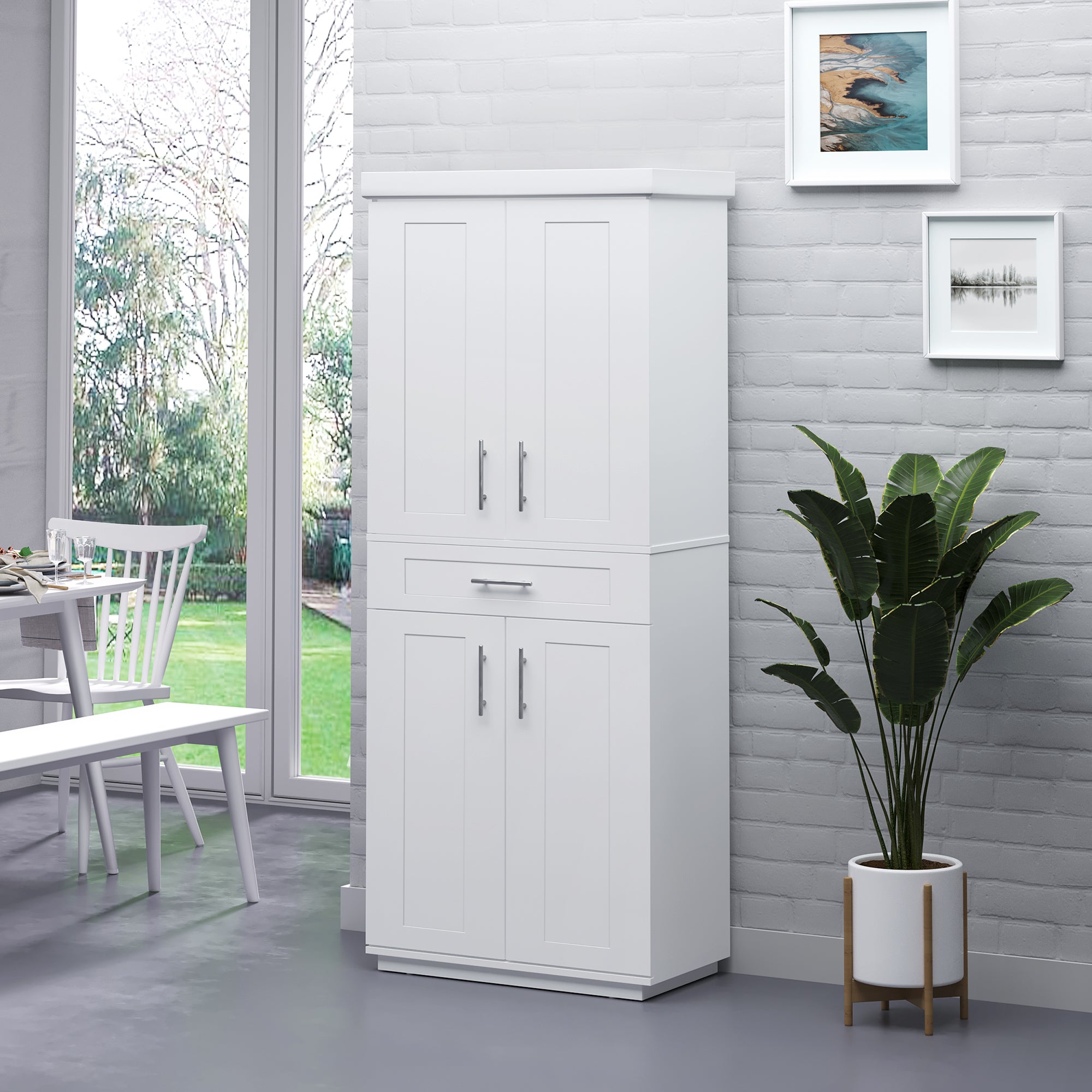 72" Storage Cabinet, Freestanding Kitchen Pantry Cabinet with 4 Doors, Drawer and 3 Adjustable Shelves, White