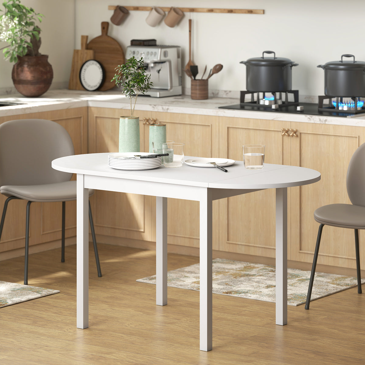 Solid Wood Kitchen Table, Drop Leaf Tables for Small Spaces, Folding Dining Table, Brown