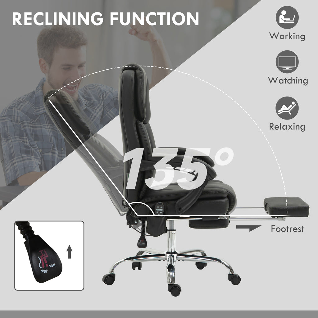 Massage Office Chair, Reclining Executive Office Chair with 6-Point Vibration, Footrest and High Back, White