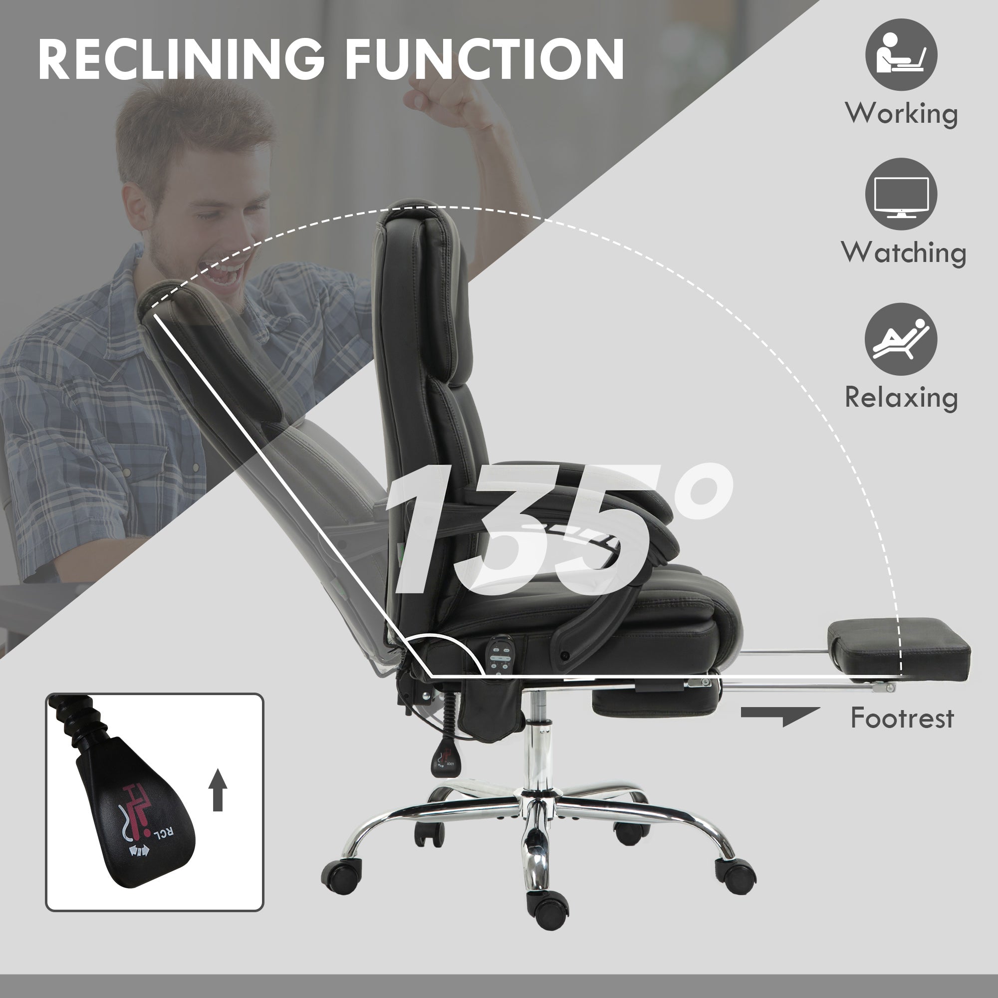 Massage Office Chair, Reclining Executive Office Chair with 6-Point Vibration, Footrest and High Back, White