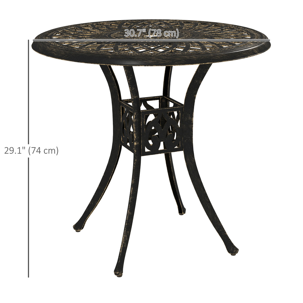 30-inch Round Patio Dining Table with Umbrella Hole Cast Aluminium Outdoor Bistro Table, Black