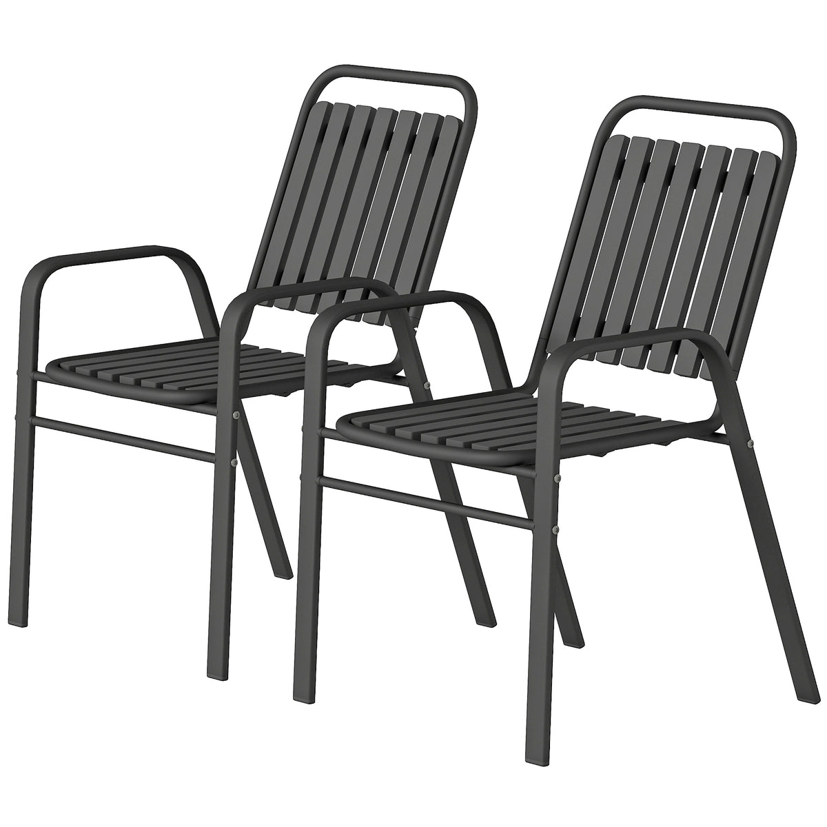 Stackable Outdoor Dining Chairs Set of 2, for Patio, Balcony, Deck, Garden, Black