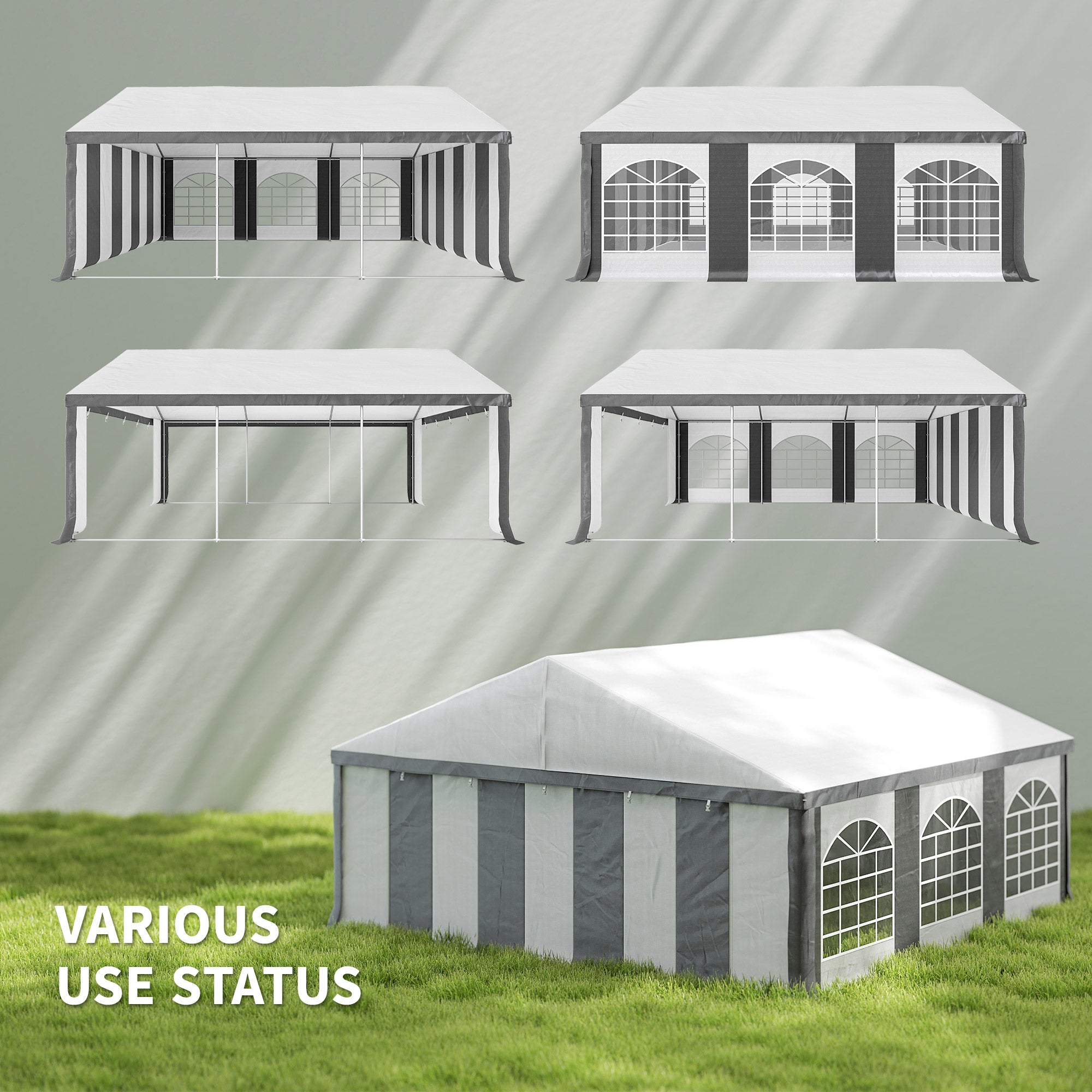 20' x 20' Heavy-duty Large Wedding Tent, Outdoor Carport Garage Party Tent, Patio Gazebo Canopy with Sidewall, Grey