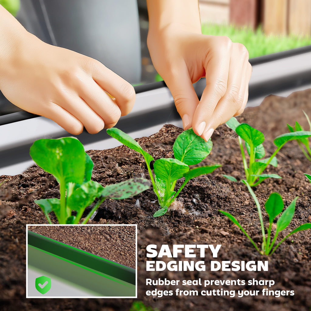 6' x 3' x 1' Large Outdoor Planter Box, Galvanized Raised Garden Bed with Metal Plant Stake, Silver