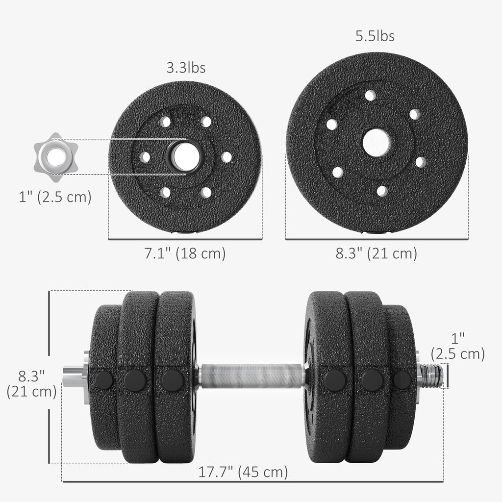 Soozier 2 x 33 lbs Adjustable Dumbbells Weight Set Dumbbell Hand Weight Barbell for Body Fitness Lifting Training for Home Office Gym, Black