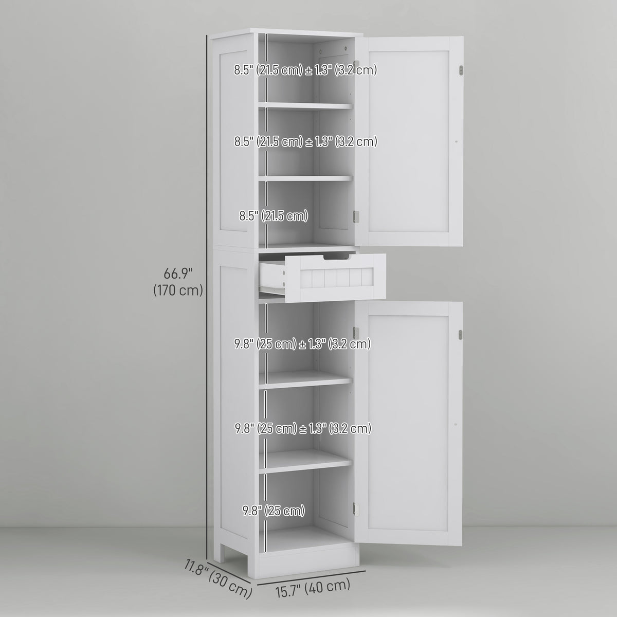 Freestanding Bathroom Cabinet with Drawer and 2 Doors, Tall Bathroom Cupboard for Kitchen, Study, Living Room
