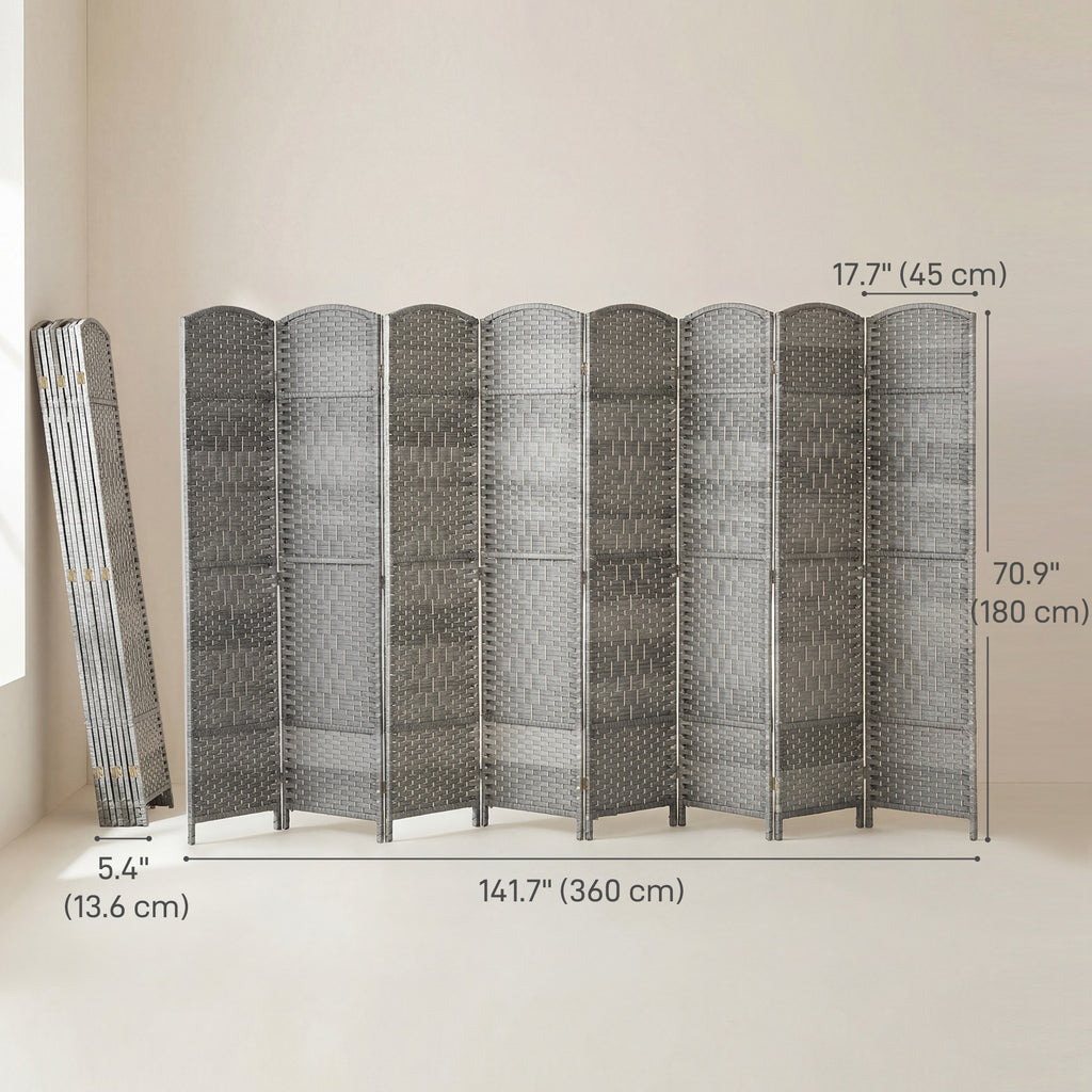 6 Ft Tall Folding Room Divider, 3 Panel Portable Privacy Screen, Hand-Woven Partition Wall Divider, Mixed Grey