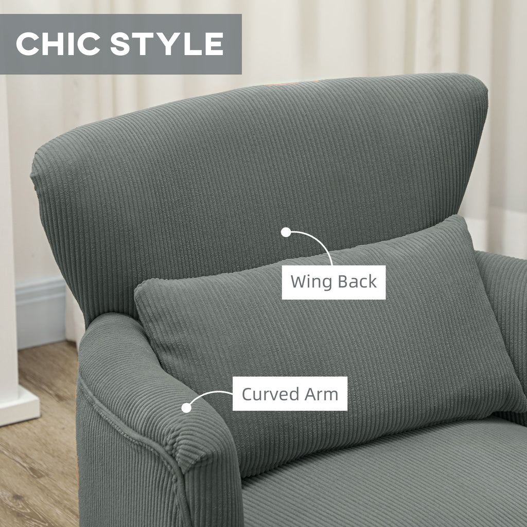 Modern Accent Chair, Upholstered Armchair with Solid Wood Legs and Lumbar Pillow for Living Room, Green