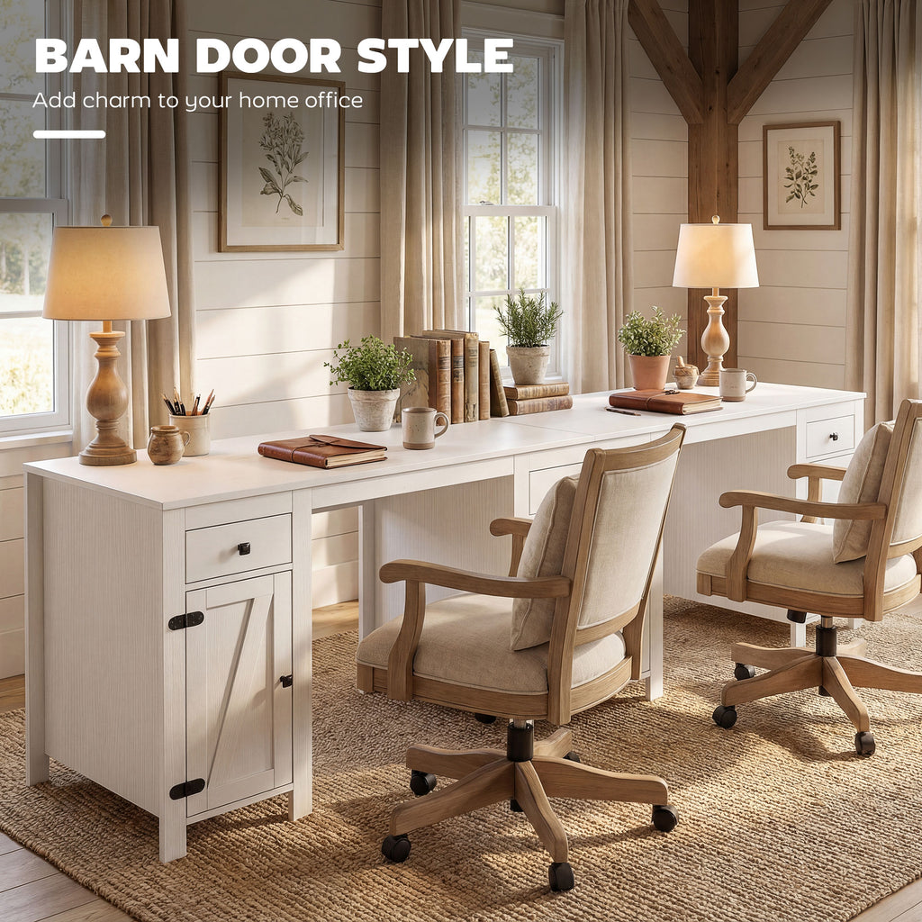 53" Farmhouse Executive Desk, Computer Desk with Drawers and 2 Cabinets, Study Table for Home Office, Black Wood Grain