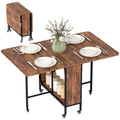 Folding Dining Table, Extendable Kitchen Table for Small Spaces with Storage Shelf and 6 Wheels, Rustic Brown