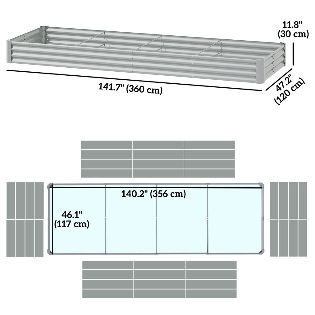 6 x 3 x 1ft Galvanized Raised Garden Bed, Reinforced Outdoor Planter Box with Open Bottom, Silver
