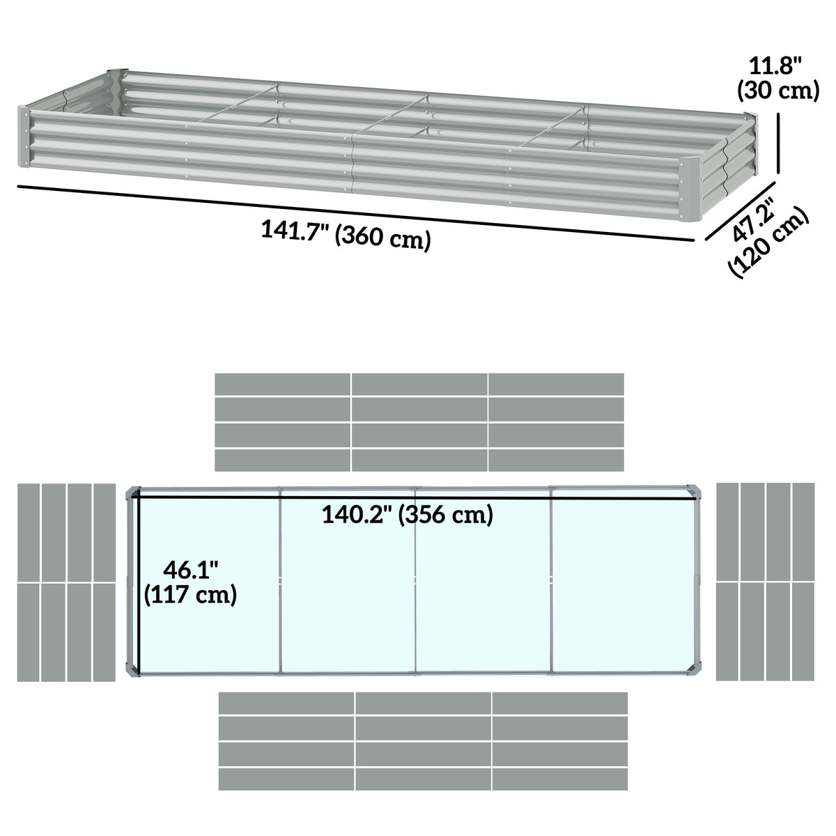 6 x 3 x 1ft Galvanized Raised Garden Bed, Reinforced Outdoor Planter Box with Open Bottom, Silver