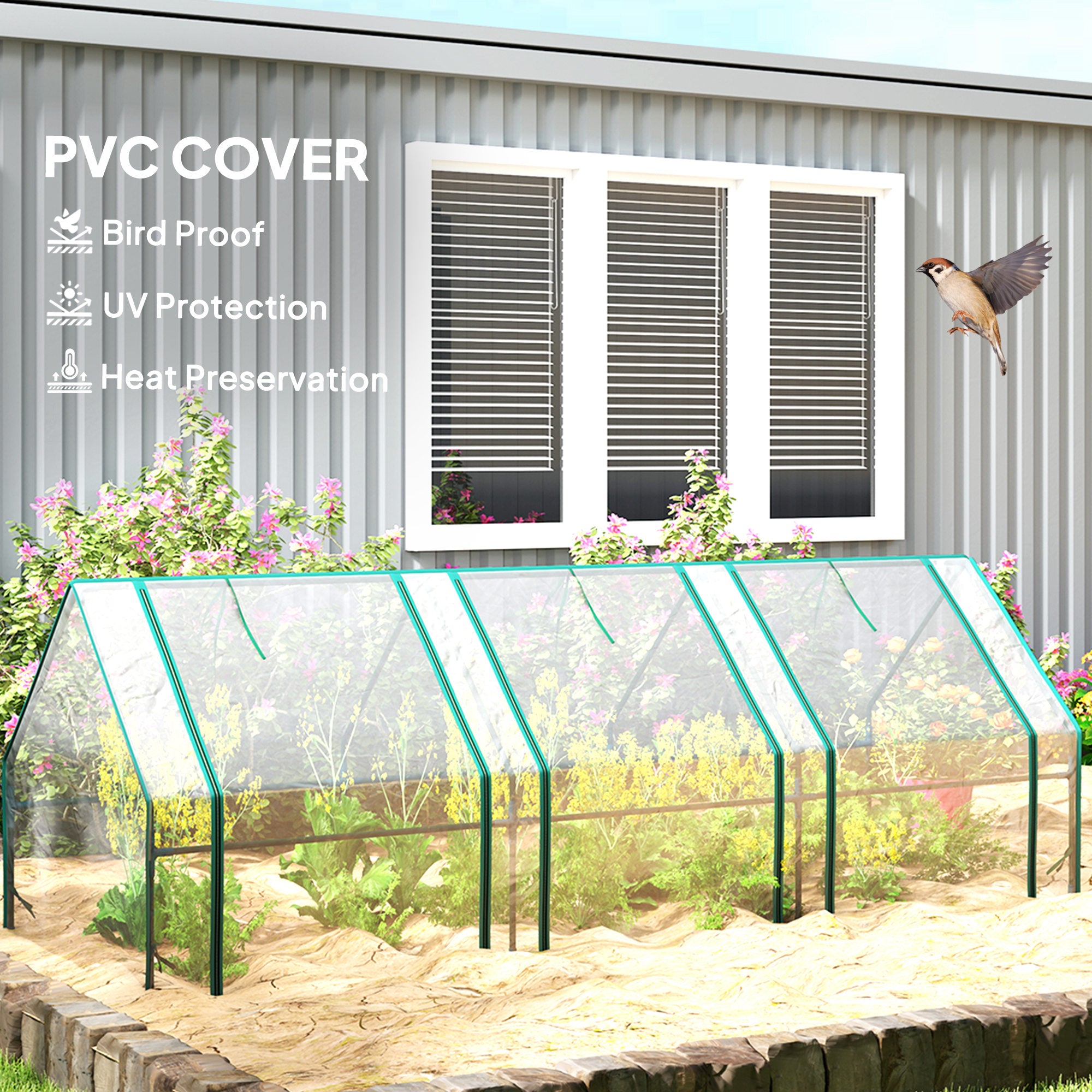 Portable Mini Greenhouse Tunnel Growing Tent Plants Flower Warm House w/ Zippered Roll-up Doors, Clear