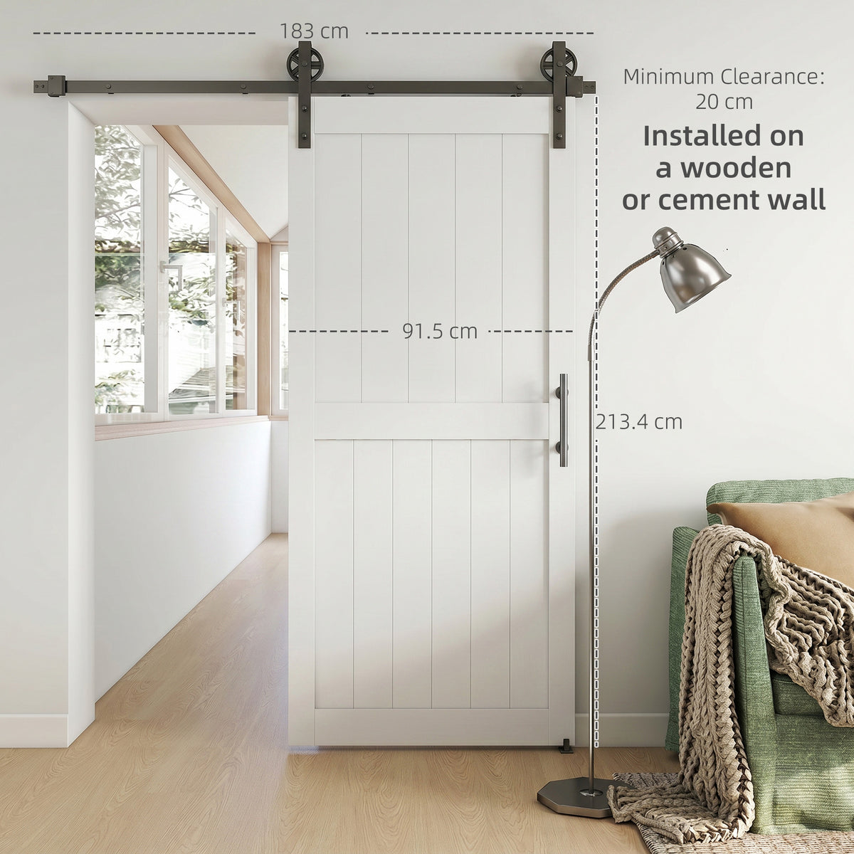 42inx84in Barn Door with 7FT Sliding Door Hardware Kit, Handle, Upgraded Rollers and Floor Guide, Waterproof, White