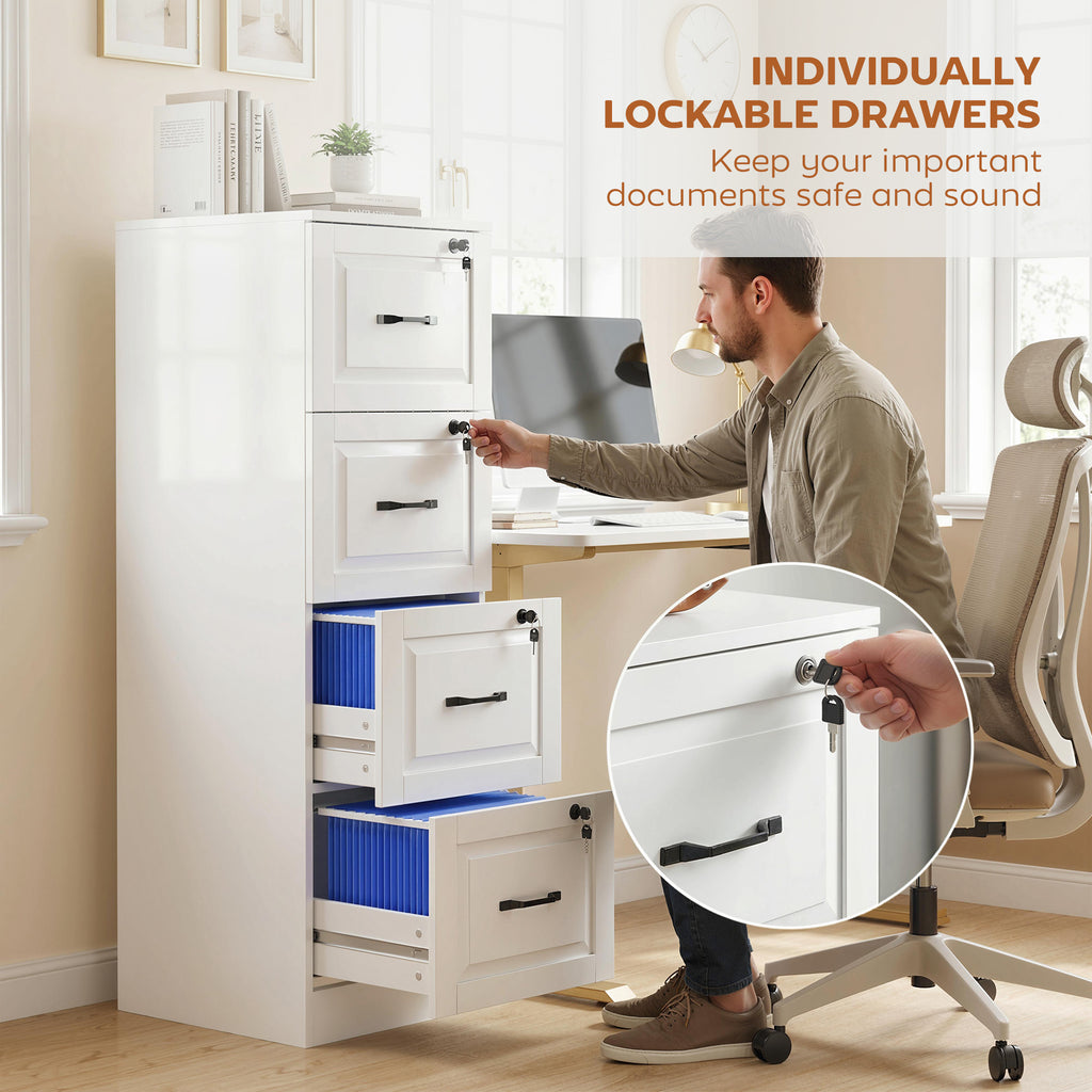 3 Drawer File Cabinet with Lock, Vertical Filing Cabinet with Adjustable Hanging Bars for A4 and Letter Size, Black