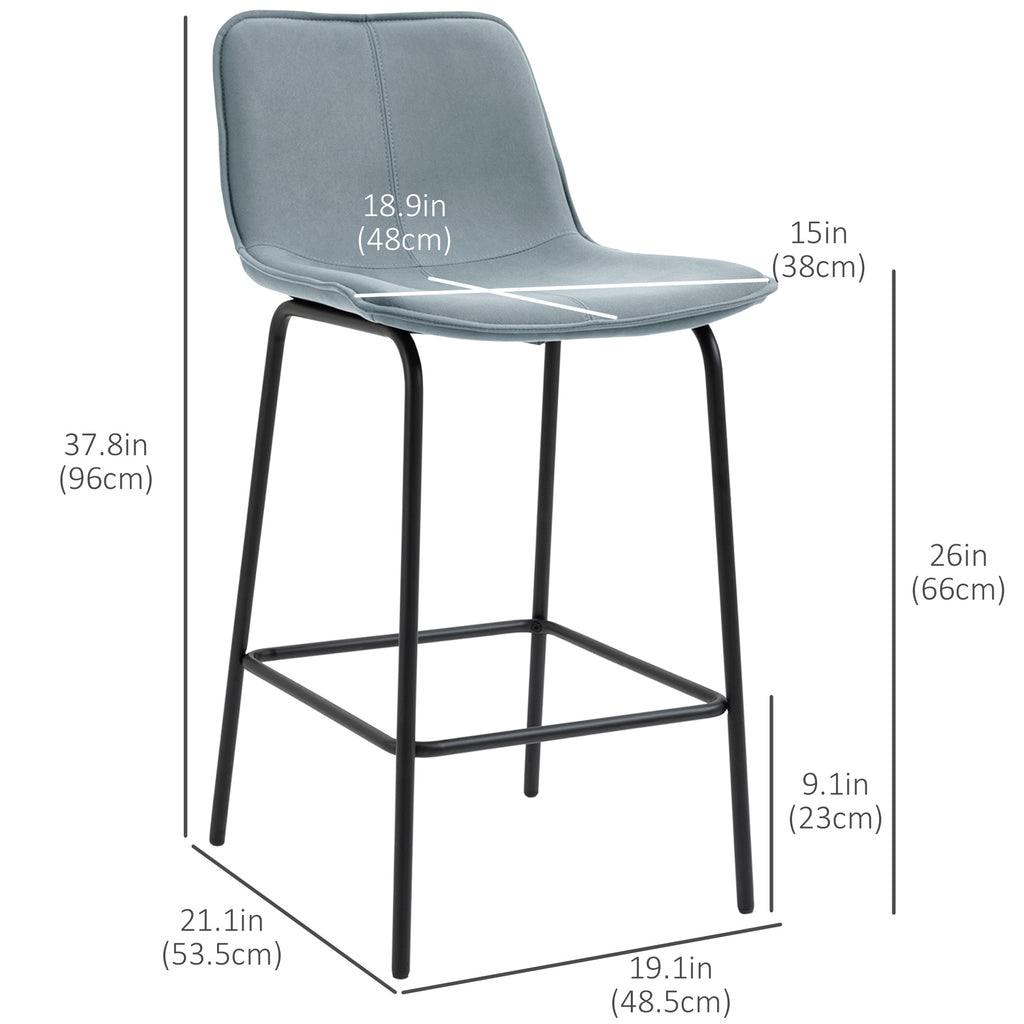Bar Stools Set of 2, Upholstered Counter Height Bar Chairs, Kitchen Stools with Steel Legs