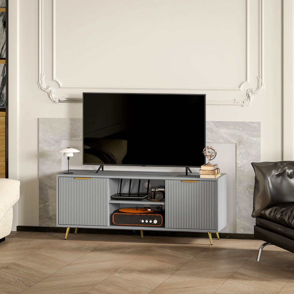 TV Stand with Storage for 55 Inch TV, Modern TV Cabinet with 2 Open Shelves and 2 Cabinets for Living Room, White