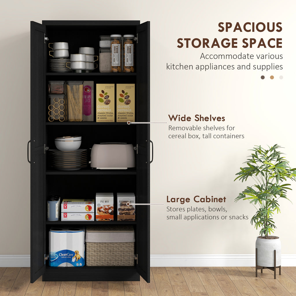 63" Kitchen Storage Cabinet, 5-tier Pantry Cabinet with Doors and Adjustable Shelves for Dining Room, Black