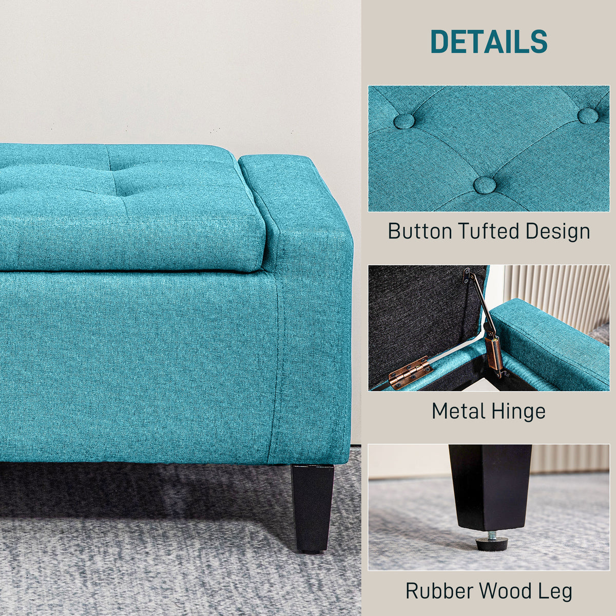 Storage Ottoman Bench, Linen Upholstered Bench with Tufted Design, Brown