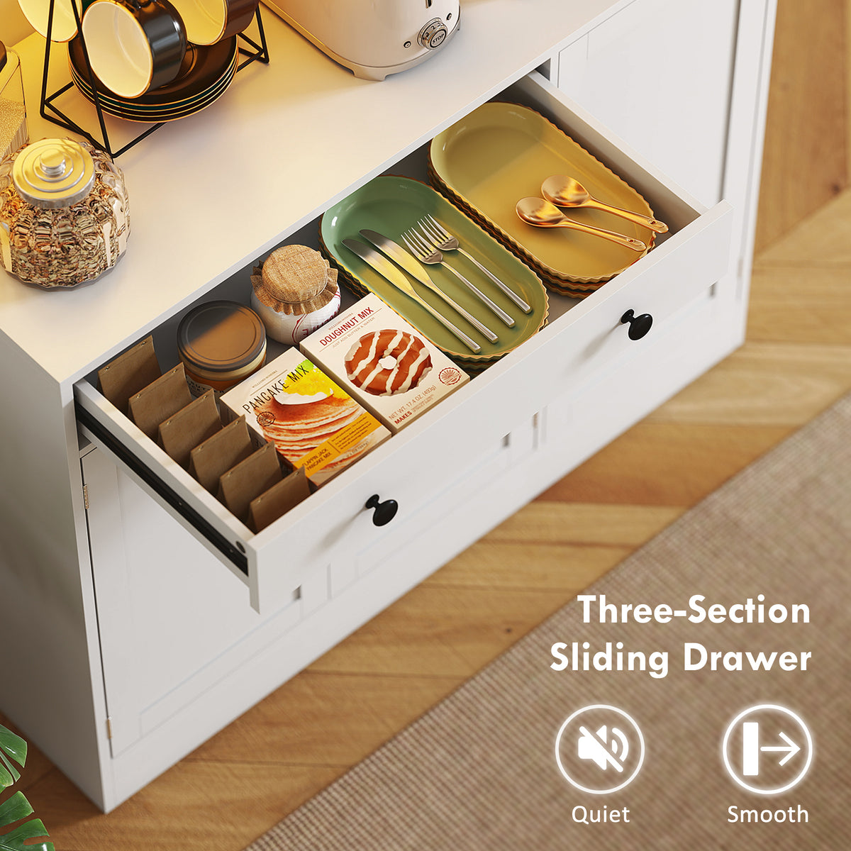 ከ LED መብራት ጋር ዝተዳለወ ነዊሕ ክሽን ፓንትሪ፣ ብራኽ፣ መደርደሪ፣ መሳልብን ማዕጾን ዘለዎ ነጻ ደው ዝብል መደርደሪ ካቢኔት፣ ጻዕዳ