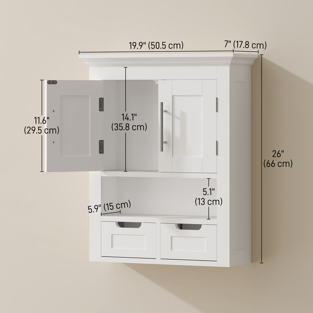Bathroom Wall Cabinet, Medicine Cabinet, Toilet Storage Cabinet with Shelf for Living Room and Entryway, White