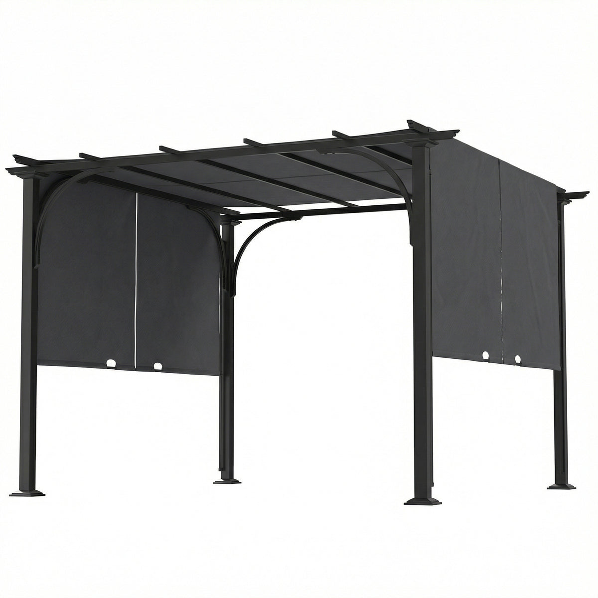 10' x 10' Retractable Pergola Canopy, UPF50+ Outdoor Metal Pergola Gazebo Sun Shade Shelter with Steel Frame, Dark Grey