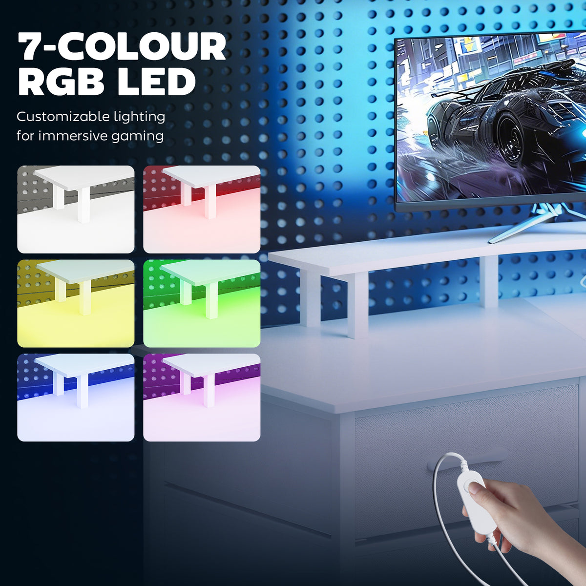 79 inch Gaming Desk with RGB Lights, Computer Table with Power Outlets & USB Ports, Keyboard Tray and 2 Drawers, Black
