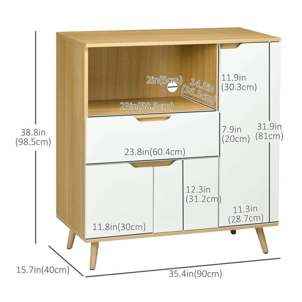 Modern Microwave Stand, Microwave Cabinet with Drawer, Storage Cupboards and Cable Hole for Kitchen, Dining Room, White