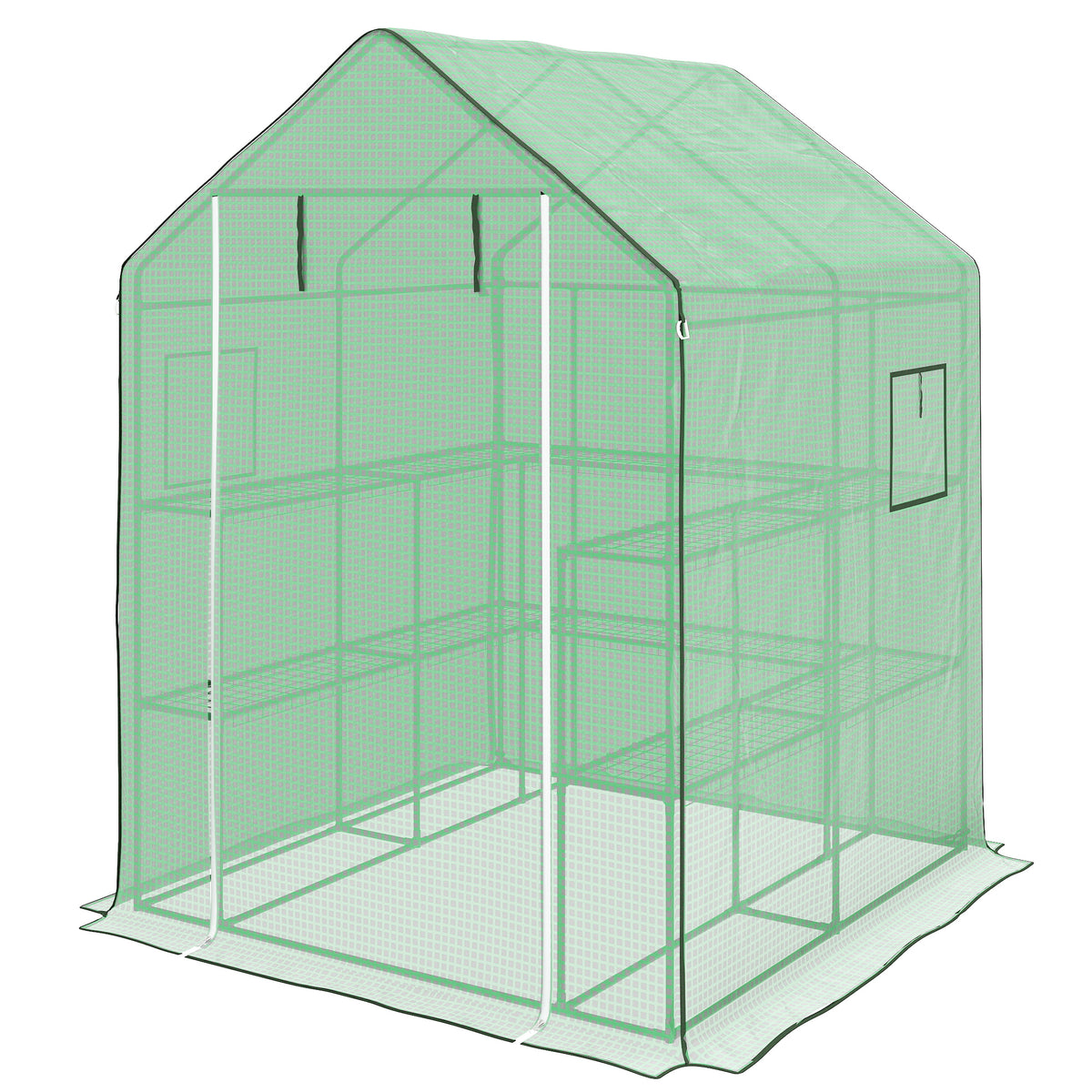 Portable Greenhouse, Walk-In Small Outdoor Green House with 2 Tier U-Shaped Flower Rack Shelves, 4.6' x 4.7', Green